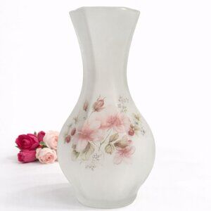 Vintage Viking Glass Vase Frosted Floral & Berry Octagon Vase